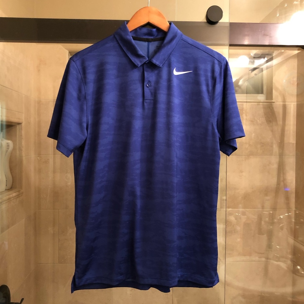 Nike Golf Shirt Blue Camo Jacquard Dri-Fit Medium
